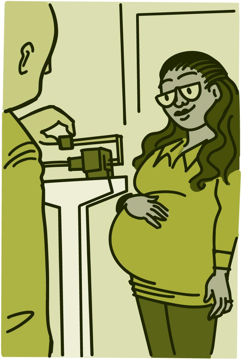 Ilustración del control de peso de una mujer embarazada