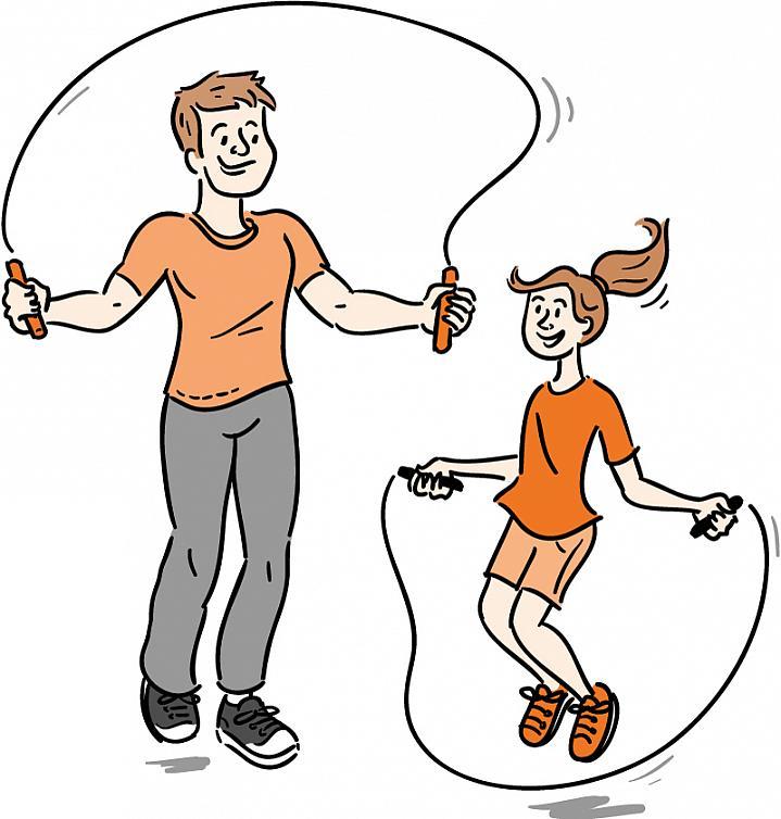 Ilustración de un padre y su hija saltando la cuerda.