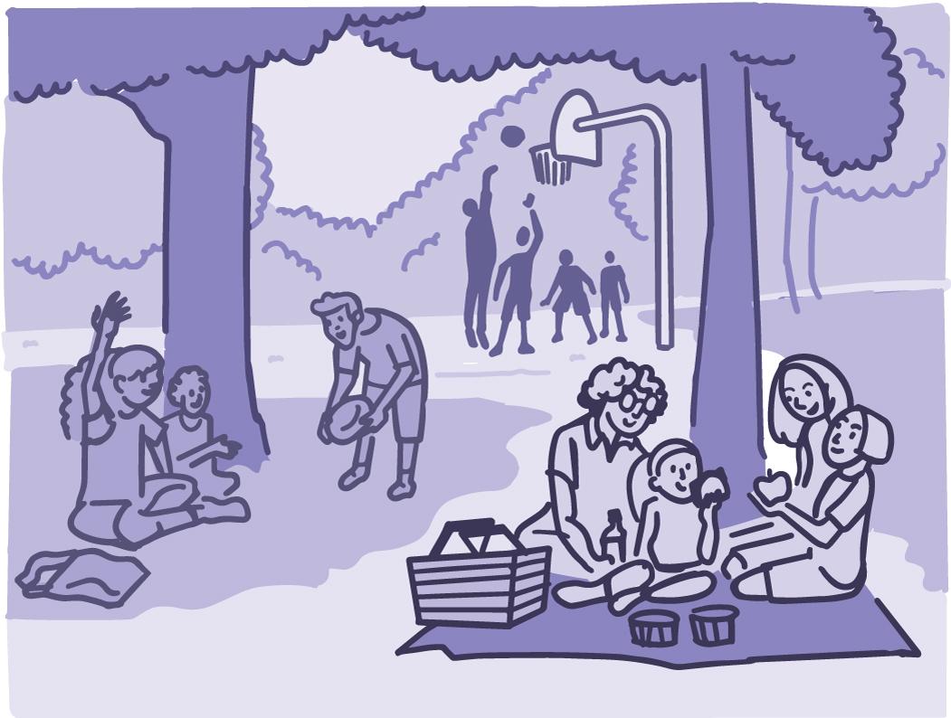 Ilustración de familias y amigos haciendo actividad juntos en un parquet