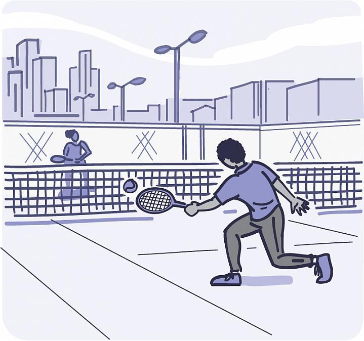 Ilustración de dos personas jugando al tenis.