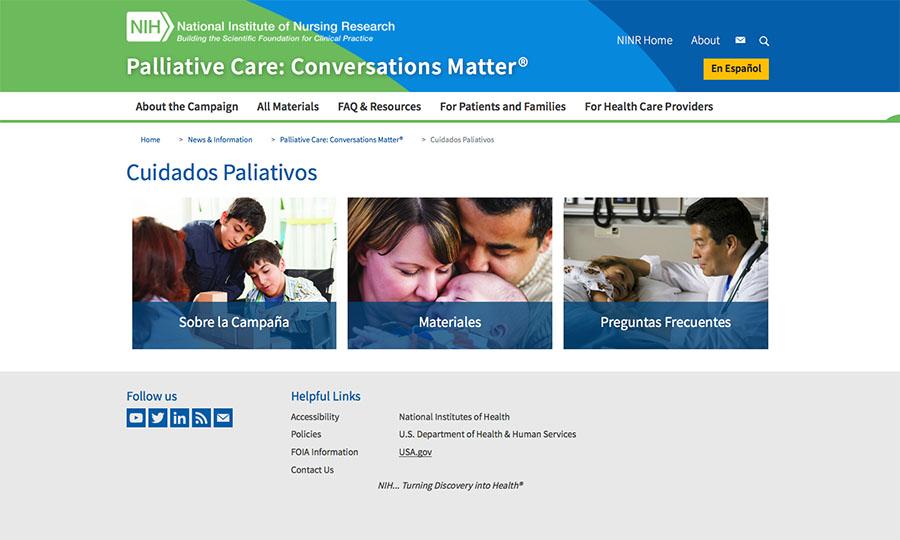 Captura de pantalla de página web de Cuidados paliativos