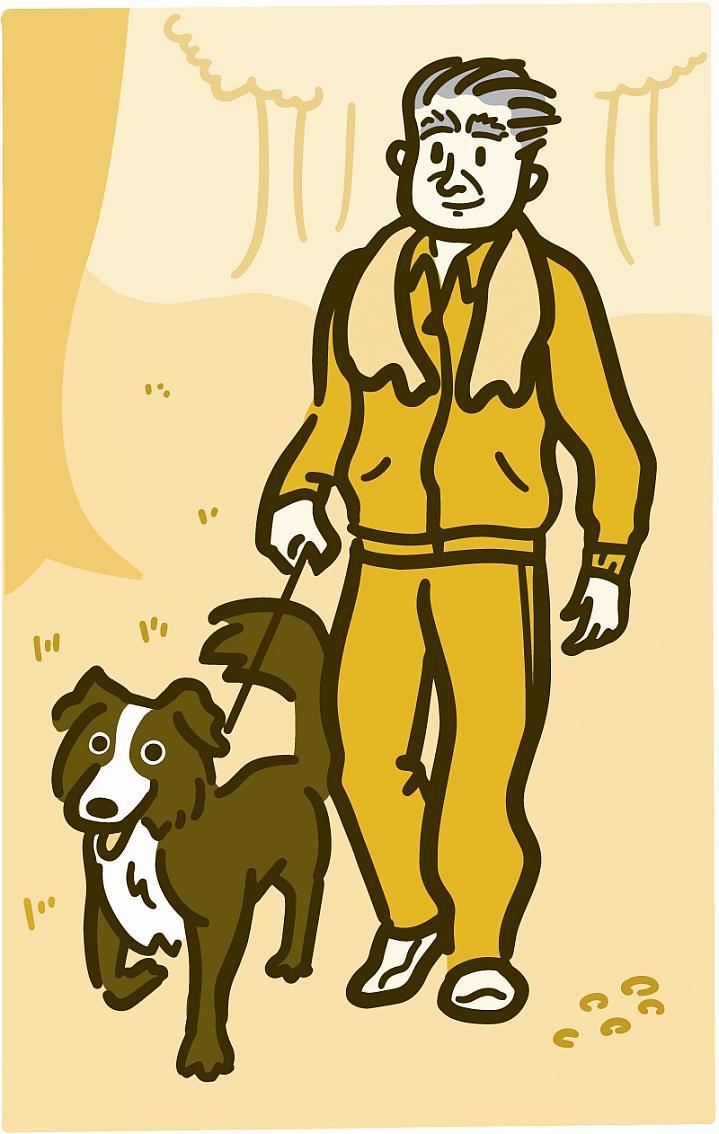 Ilustración de un hombre que pasea a su perro