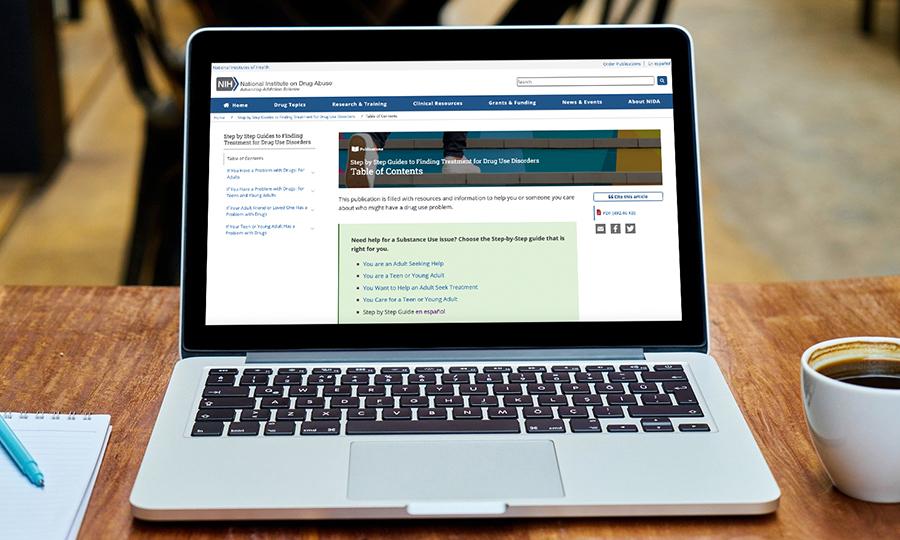 Captura de pantalla de la página web de las Guías para encontrar tratamientos para el trastorno por consumo de drogas