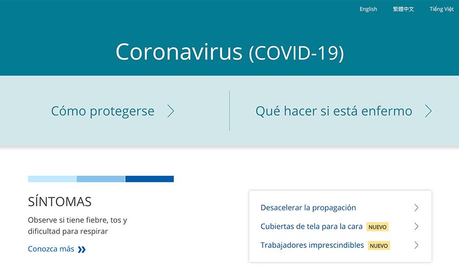 Captura de pantalla de la página web de la Enfermedad del coronavirus (COVID-19)