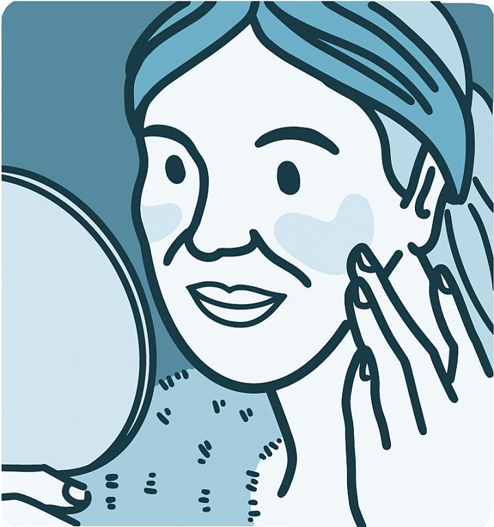 Ilustración de una mujer tocando los parches para rosácea de sus mejillas