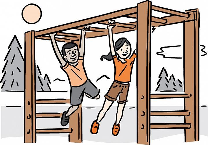 Ilustración de dos niños jugando en las barras