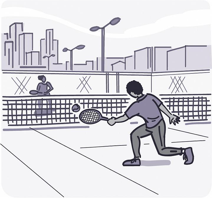 Ilustración de dos personas jugando al tenis