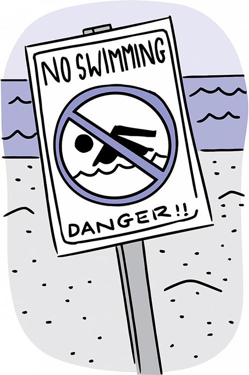 Ilustración de una señal que dice (peligro, no nadar)