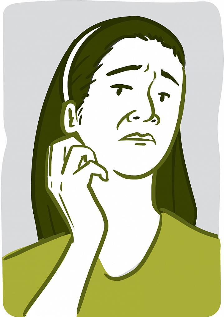 Ilustración de una mujer rascándose la garganta.