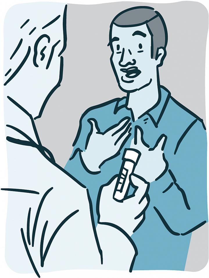Ilustración de un médico sosteniendo un tubo de sangre mientras habla con un paciente.