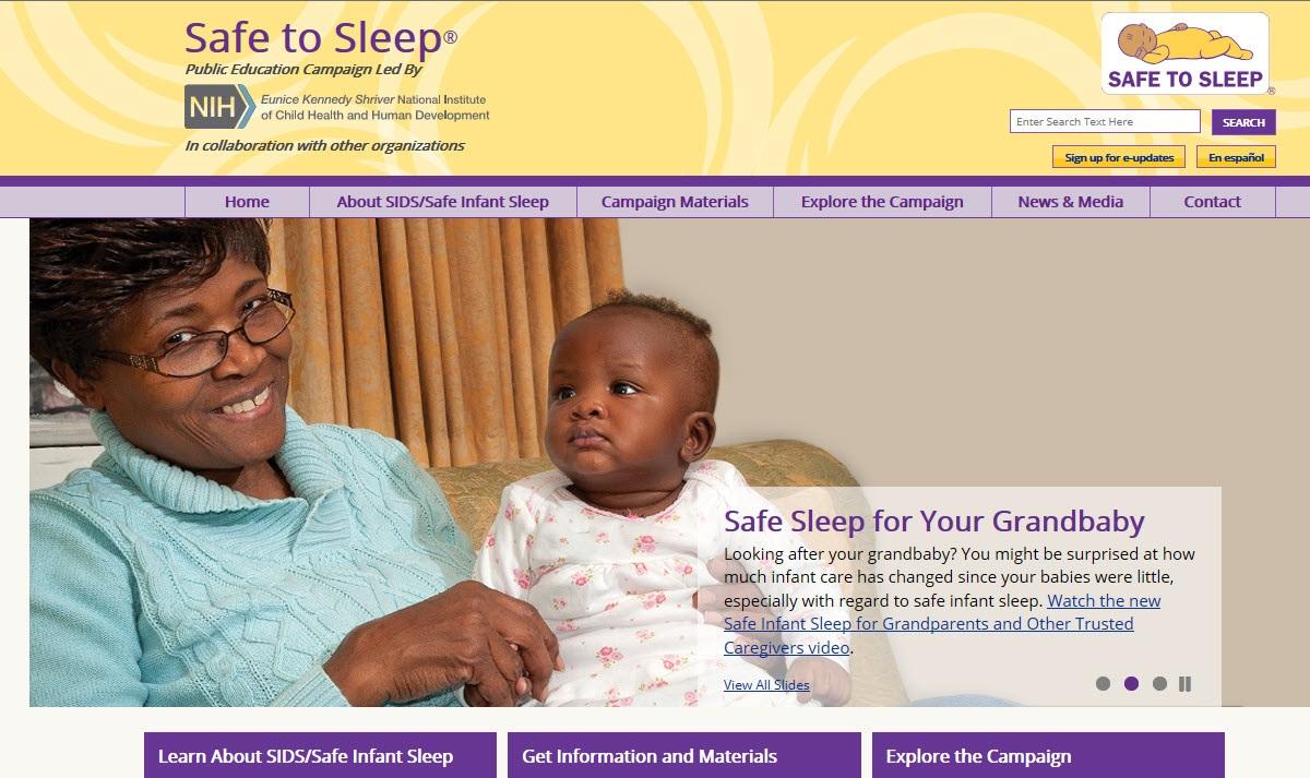 Captura de pantalla del sitio web Seguro al dormir de los NIH.