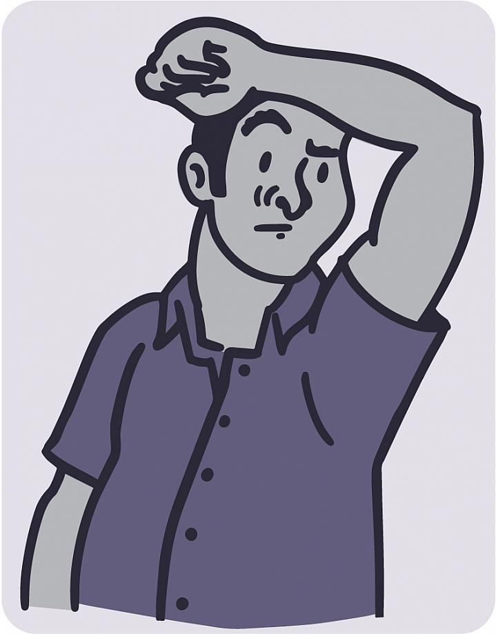 Ilustración de un hombre que huele su axila