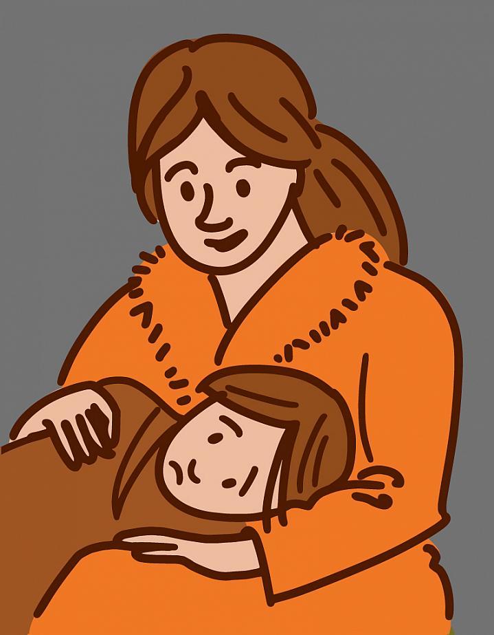 Ilustración de una mujer sosteniendo a un niño con una infección de oído