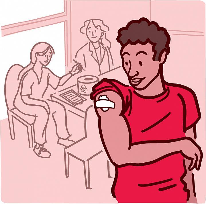 Ilustración de un hombre que recibe la vacuna contra la gripe
