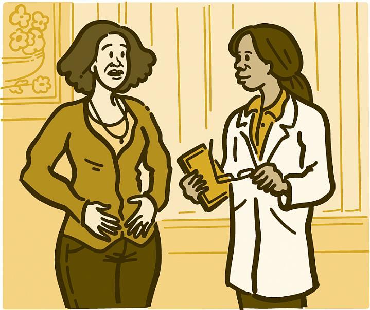 Ilustración de una mujer que habla con su médico