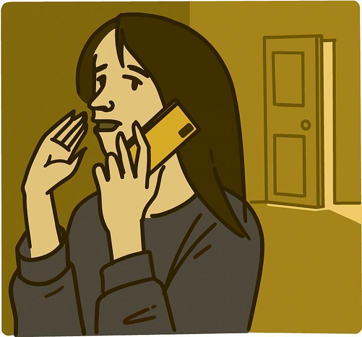 Ilustración de una mujer que habla por teléfono en privado