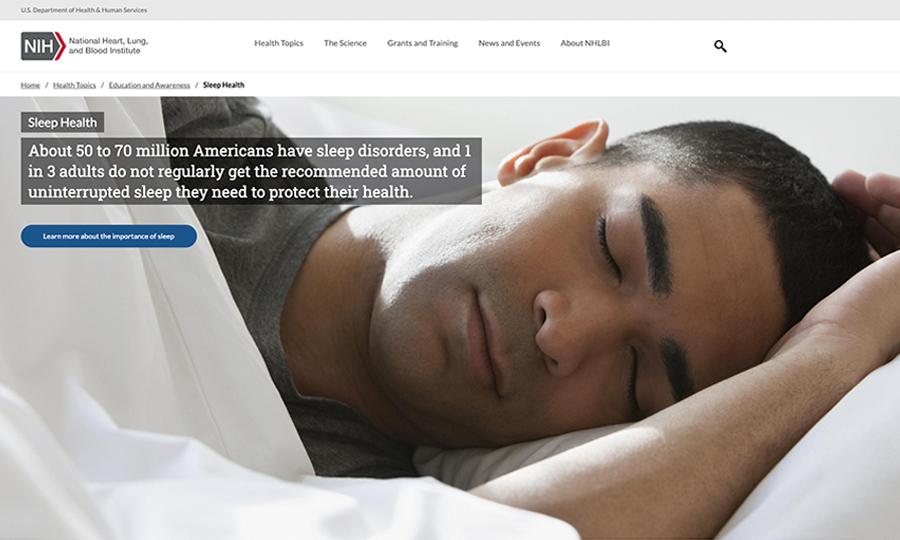Captura de pantalla de la página web de salud del sueño