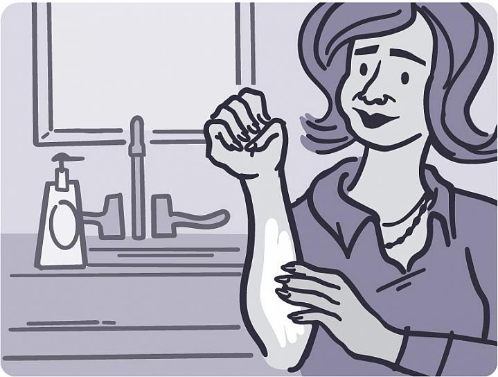 Ilustración de una persona poniéndose crema en el brazo