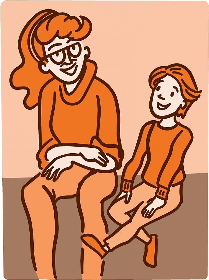 Ilustración de una madre hablando con su hijo.