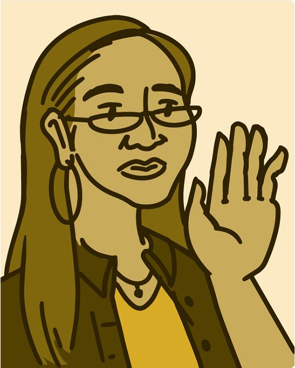 Ilustración de una mujer mirando sus uñas