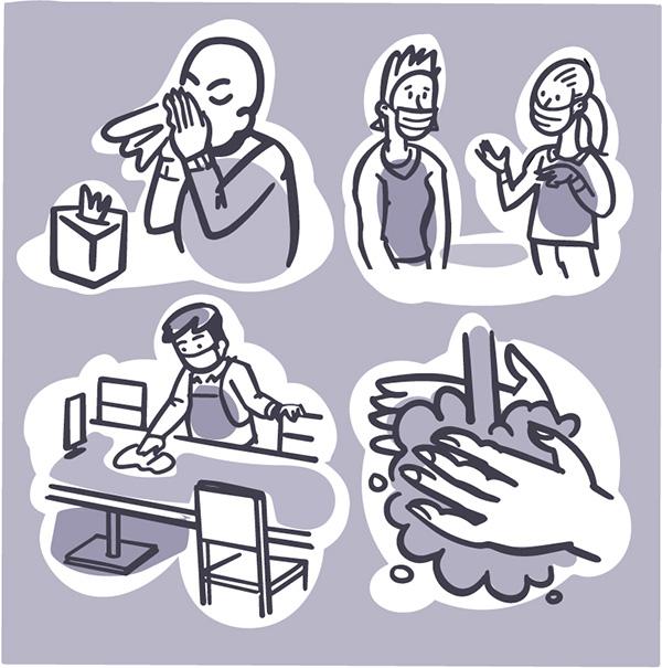 Ilustración de cuatro formas de mantenerse a salvo de los gérmenes