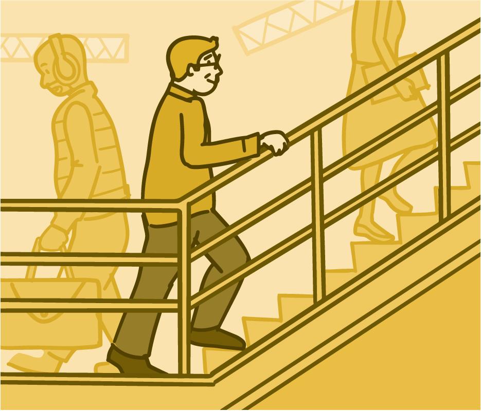 Ilustración de personas usando las escaleras.