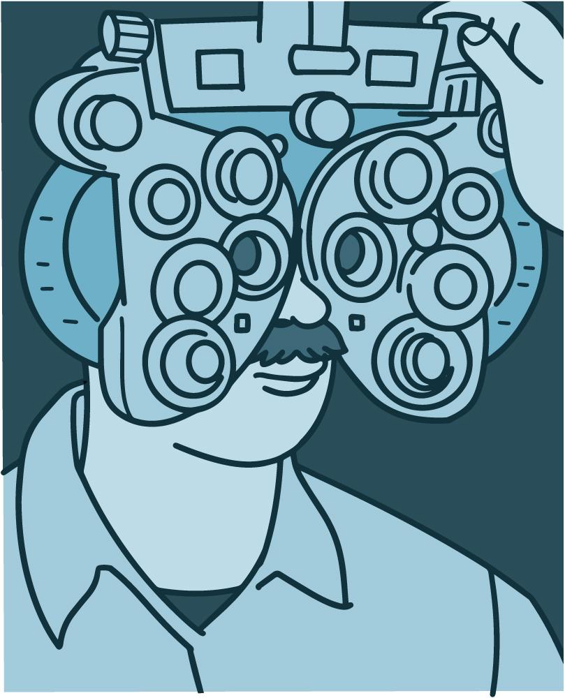 Ilustración de una persona que se hace un examen refractivo de la vista