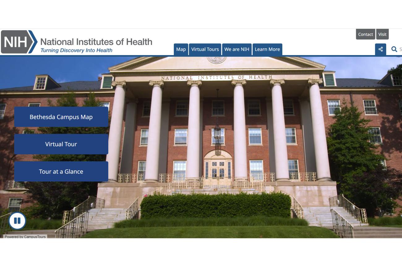 Captura de pantalla del sitio web de recorrido virtual de los NIH