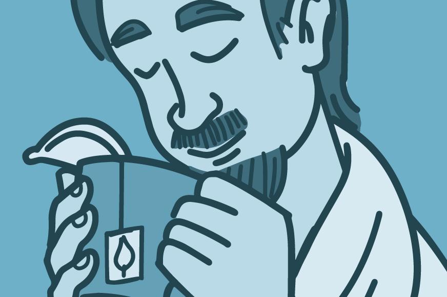 Ilustración de un hombre bebiendo té Illustration of a man drinking tea