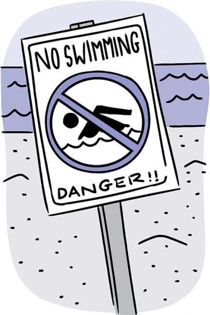 Ilustración de una señal que dice (peligro, no nadar)