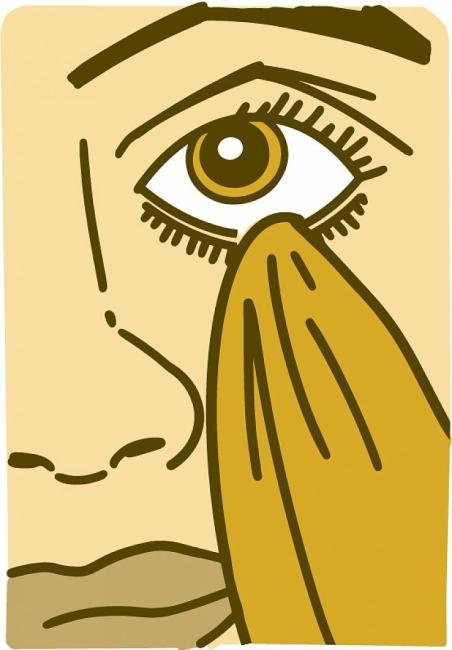 Ilustración de una persona que se limpia el párpado con un paño