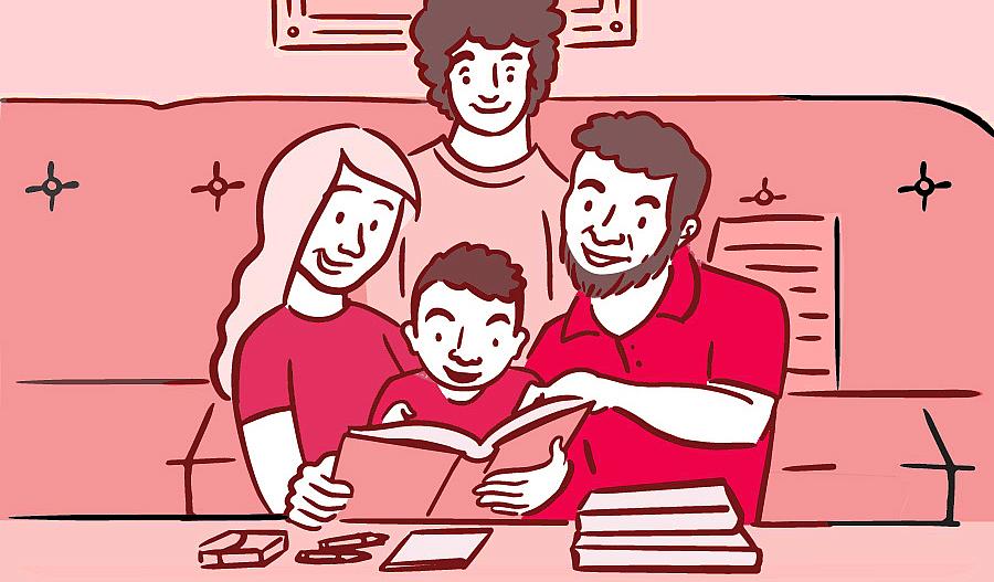 Lectura en familia con los niños.