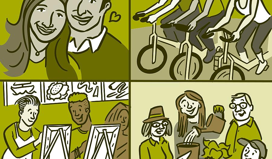 Ilustración de un grupo de voluntarios.