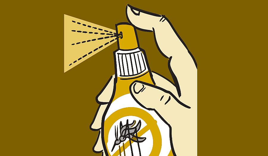Ilustración de una botella de aerosol de repelente de mosquitos.