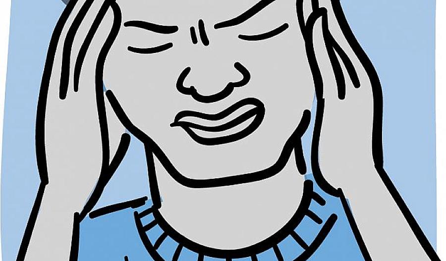 Ilustración de un hombre con una expresión de dolor que sostiene su cabeza con las manos.
