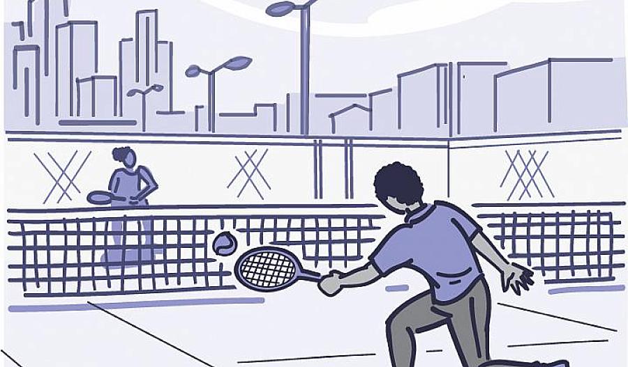 Ilustración de dos personas jugando al tenis.
