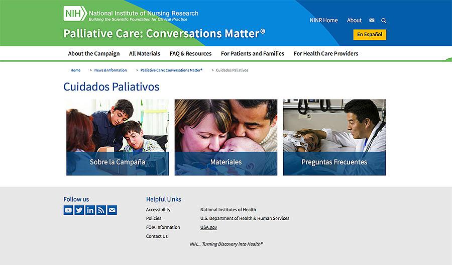 Captura de pantalla de página web de Cuidados paliativos