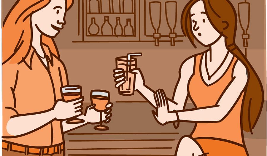 Ilustración de una mujer que rechaza una bebida que le ofrece su amiga