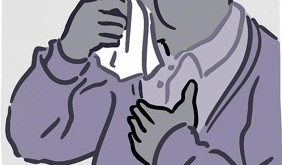 Ilustración de un hombre tosiendo en un pañuelo descartable.