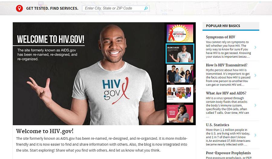 Captura de pantalla del sitio web de hiv.gov