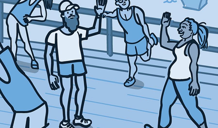 Ilustración de un grupo de personas que hacen ejercicio al aire libre