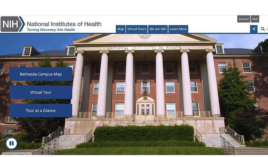 Captura de pantalla del sitio web de recorrido virtual de los NIH
